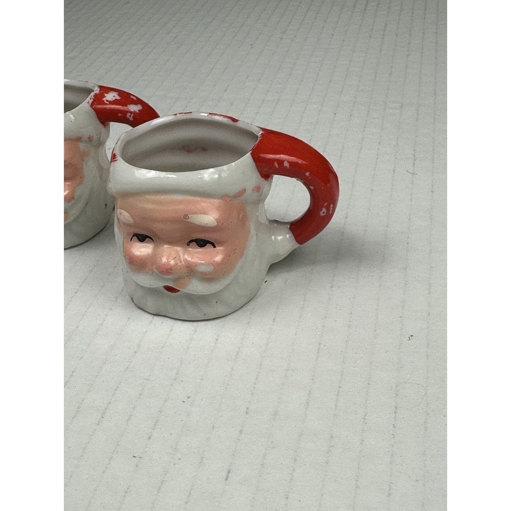 VTG Miniature Ceramic Santa Claus Mug Pair Toothpick Candle Holder Christmas - Picture 3 of 8